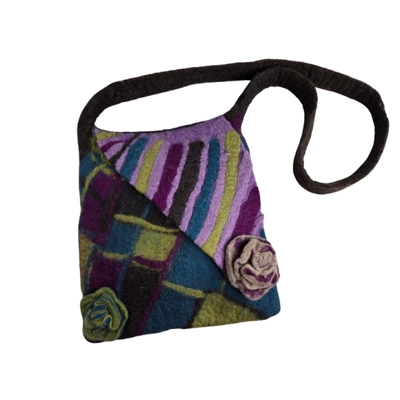 Vtg Rising Tide felted wool hobo hippie boho festival bag purse nepal - Picture 1 of 9